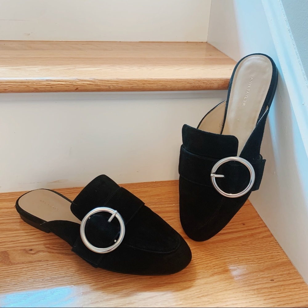 Ann Taylor Black Suede Mules